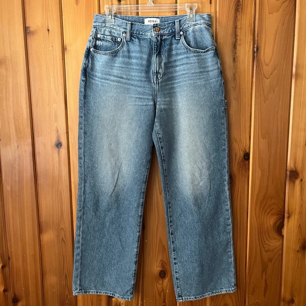 Pistola Denim Jeans Dylan Carpenter Mid Rise Relaxed Straight Medium Wash 28 - Picture 3 of 8